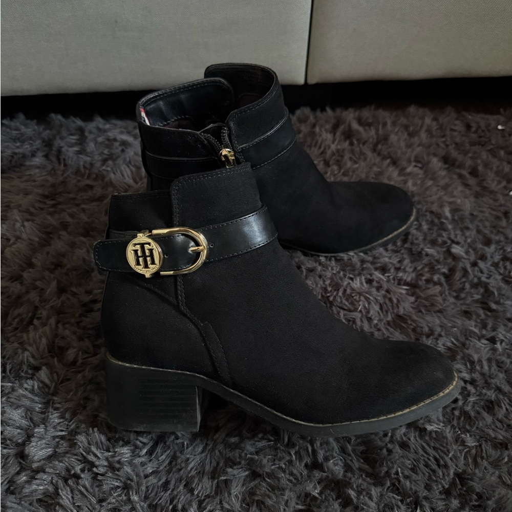 Tommy Hilfiger Black Ankle Booties with Gold Accent